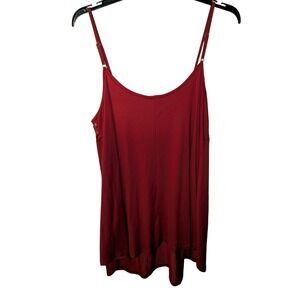 Ekouaer Womens Burgundy Lace‎ Trim Cami Top Adjustable Spaghetti Straps NWT